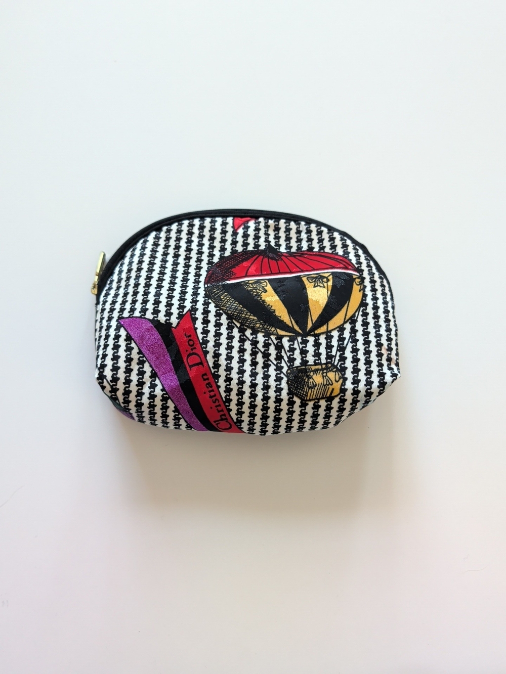 Vintage Christian Dior Houndstooth Hot Air Balloon Cosmetic Pouch